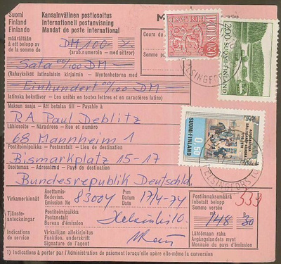 1974 2 mk maisema ym kansainvälinen postiosoitus