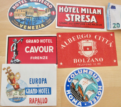 6 MatkalaukkuMerkkiä Tarraa Hotellit Italia 1950-l