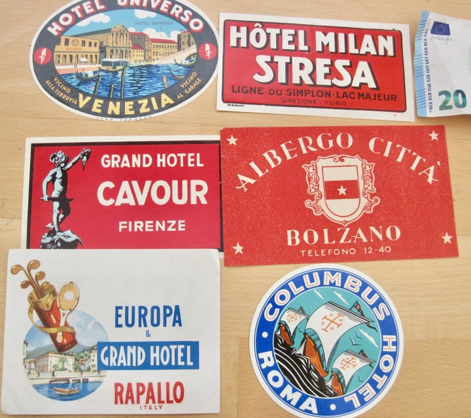 6 MatkalaukkuMerkkiä Tarraa Hotellit Italia 1950-l