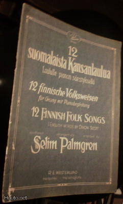 12 suomalaista kansanlaulua, laululle pianon säest. (Sis.pk)