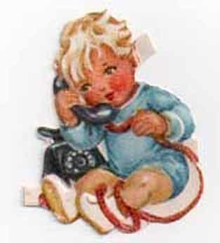 ILLERT / Pellavapäinen vauva puhelimessa. 1930-l.