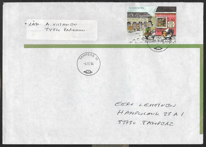 Postilähetys - Koiramäki 1994 (LAPE 1266) Tampere 4.11.1994