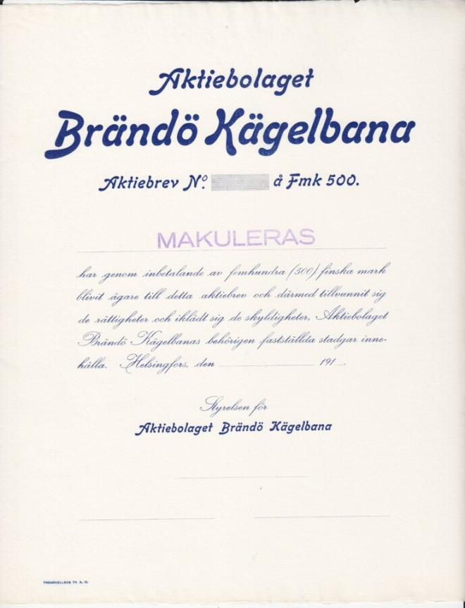 OKK 1919 Brändö Kägelbana Ab, Helsinki bla