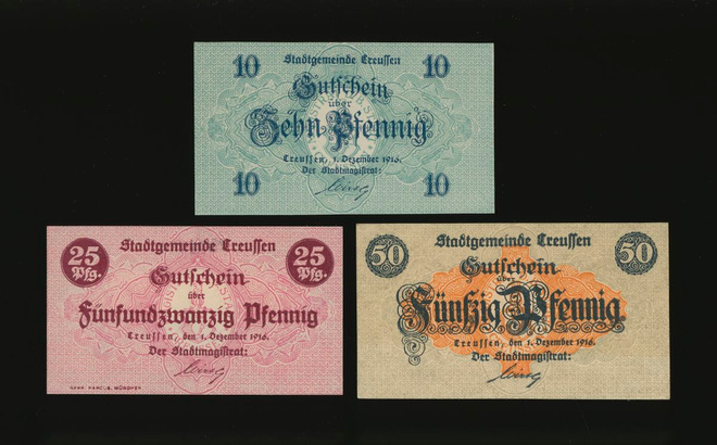 Saksa Notgeld 10, 25, 50 Pfg, Creussen 1.12.1916