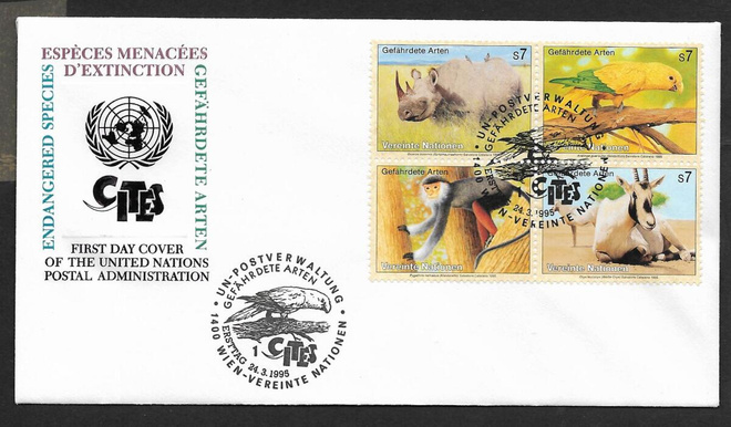 YK Wien - Uhanalaiset lajit 1995 FDC (Mic. 180-183)