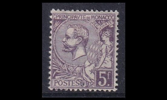 Monaco 45 * Prinssi Albert I 5 Fr violetti (1920)