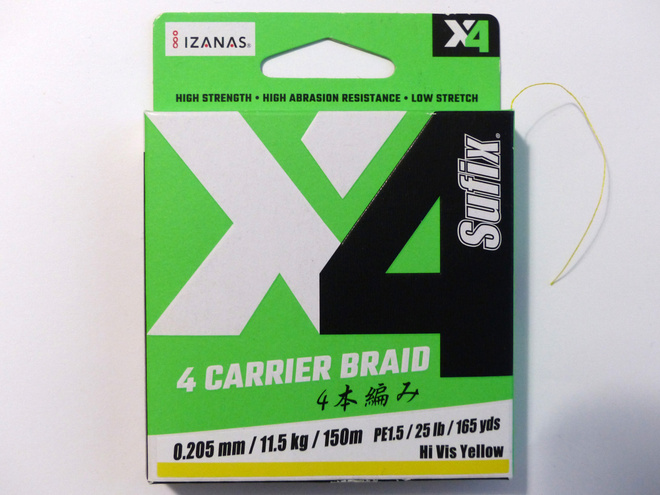 SUFIX 4 Carrier Braid 150m, 0,205mm, 11,5kg Väri: Hi Yellow