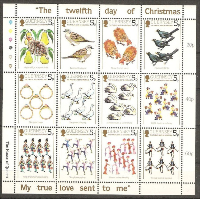LINNUT Jouluaiheinen blokki GUERNSEY 1984 **