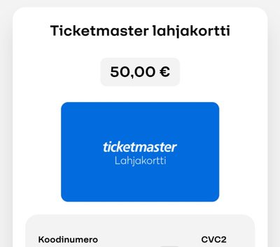 Ticketmaster 50e lahjakortti
