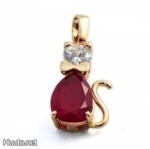 847 .. 9K Kulta Duble Ruby Crystal "Cat" Kissa .. Kaulakoru