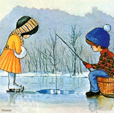 LAPSET / Pilkkivä poika ja luistimilla seisova tyttö.