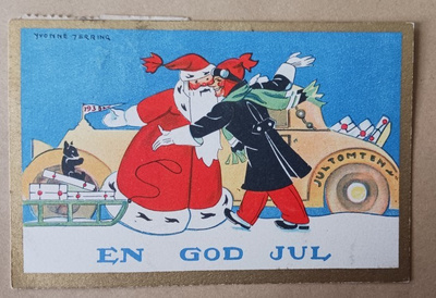 Yvonne Jerring: Joulupukki ja kuljettajatonttu halaavat 1941