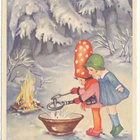 Tyttöset valavat tinaa - vanha kortti - pikkukuva 1
