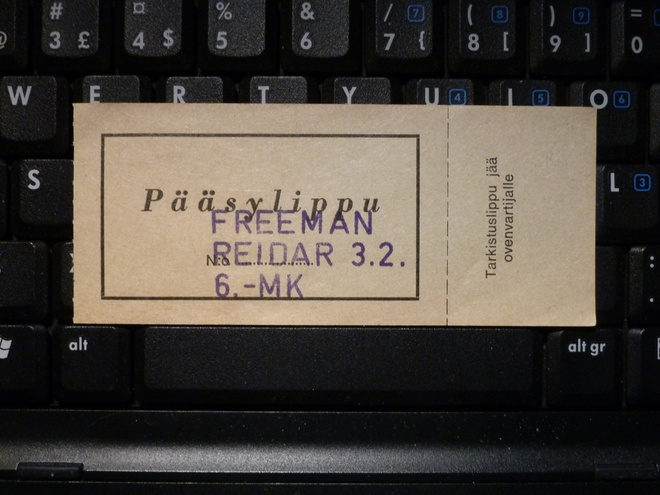 FREEMAN Pääsylippu Reidar,Oulu, 3.2.*80*s. MINT!