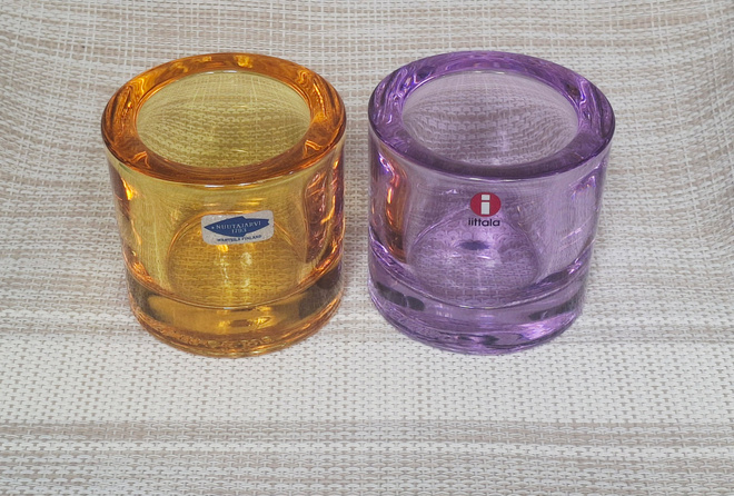 Iittala vanha keltainen ja vaalea lila kivi / nuutajärvi