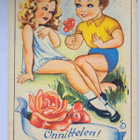 Lapsi ojentaa tytölle kukan, sign ?, kulkenut 1945 - pikkukuva 1