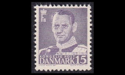 Tanska 303a ** Frederik IX 15 öre harmvioletti (1948)