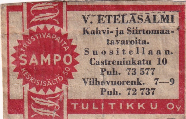 Helsinki , V. Eteläsalmi, Sampo. Tulitikku Oy  4/1
