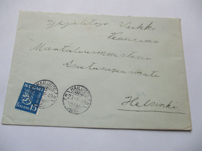 1949 Hailuoto kuori Veikko Vennamolle asutusministeriöön