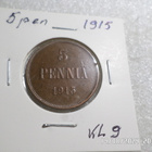 5 penniä 1915 kulkematon tasaisesti patinoitunut virheetön - pikkukuva 3