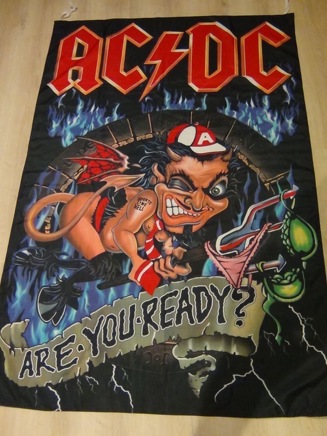 AC / DC  ARE  YOU  READY ?  KANKAINEN  SEINÄLIPPU 142 x 92cm