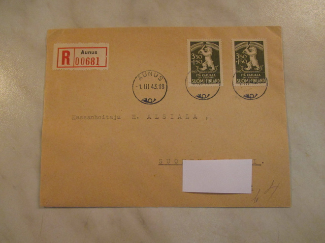 FDC Itä-Karjala .Hyväntekeväisyysmerkki 1.3.1943.