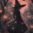 Halloween noita hautausmaalla, ruusuja hameessa - pikkukuva 1