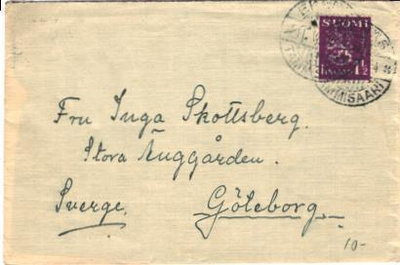 POSTILÄHETYS TAMMISAARI-RUOTSI