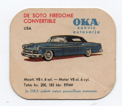 Kahvilappu OKA-Kahvin Autosarja DE SOTO FIREDOME CONVERTIBLE