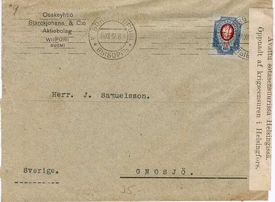 1917 14.12. kirje Ruotsiin, ven. 20 kop