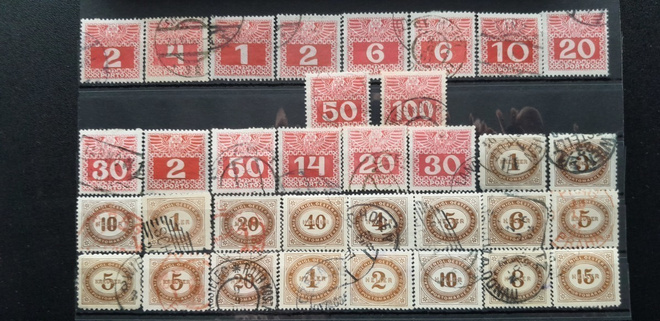 ITÄVALTA POSTAGE DUE 1894-1913 postimerkkejä o 34 kpl