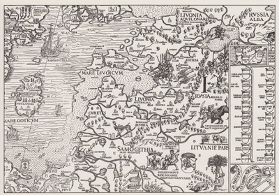 Vanha kartta Latvia, Liettua, Viro (isokok. postikortti)