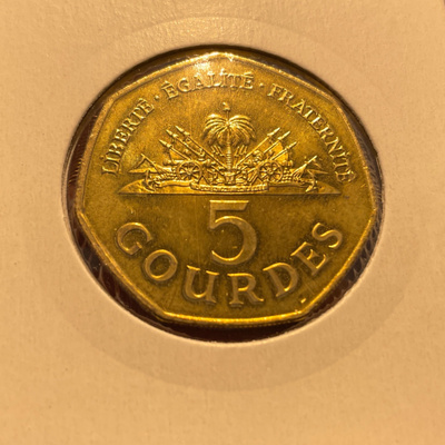 Haitin kolikko 5 Gourdes UNC, 1998