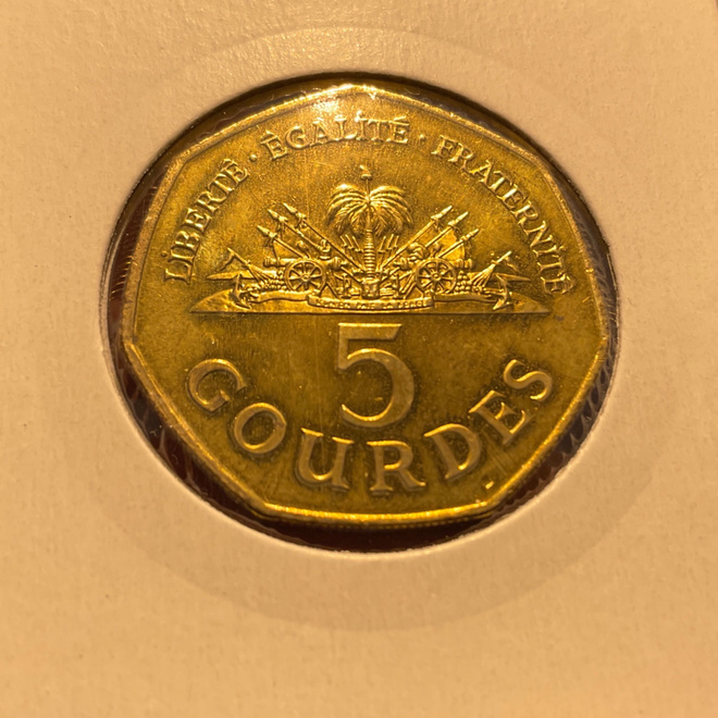 Haitin kolikko 5 Gourdes UNC, 1998