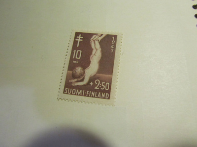1947 tuperkuloosi 10 mk+2,50 mk, postituore