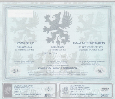OKK 1989 Kymmene Oy (nyk. UPM-Kymmene Oyj) pörssi spe