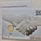 VANHA Rahakirje Suomi 2€ YK Ihmisoikeudet 60 v 2008 PROOF - pikkukuva 1