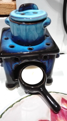 KAUNIS SININEN "OIL BURNER" KERAAMINEN TUIKKULYHTY