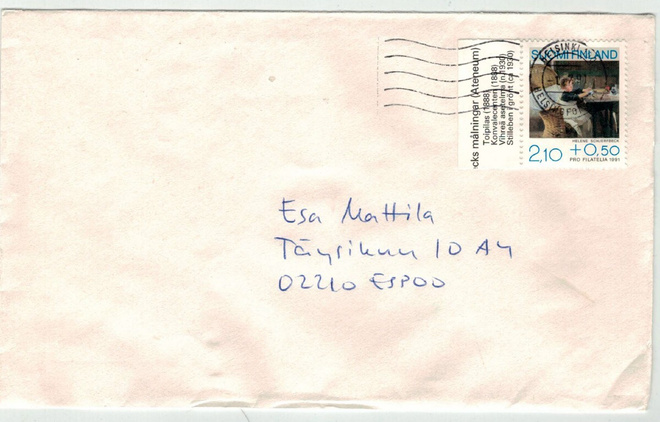 1991 pro filatelia toipilas kirje