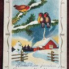 Joulu, kolme lintua kuusen oksalla ja talo, kulkenut 1941 - pikkukuva 1
