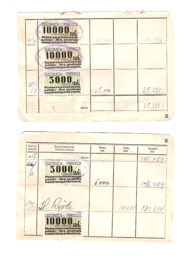 Säästökassa, merkit 10 kpl. , 1950-lukua.