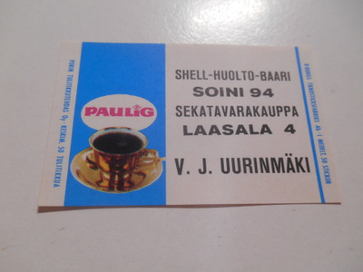 TT Etiketti Paulig Shell-huolto Soini Laasala