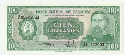 Paraguai 100 guarani seteli 1982-1992, pakkasileä
