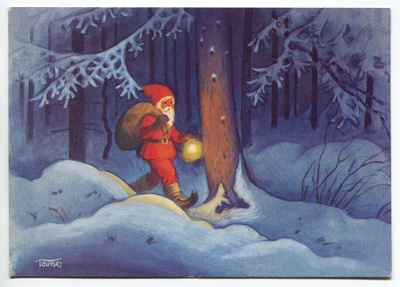 Teutori: Joulupukki talvimetsässä, kulkenut 1989