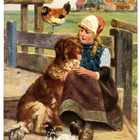 LAPSET / Lettipäinen tyttö ja paimenkoira, kanoja. 1910-l. - pikkukuva 2