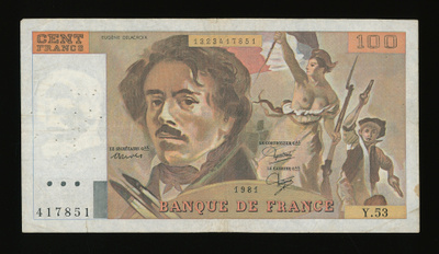 Ranska 100 Francs 1981 Delacroix, P154b F