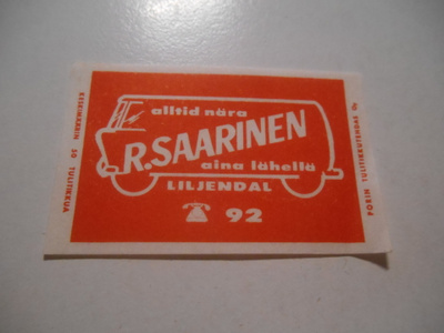 TT Etiketti R.Saarinen Liljendal Myymäläauto