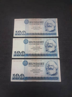 Saksa DDR 100 MARK 1975, 3kpl