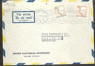 Ruotsi Mi 392 ym lentokirje Saksaan