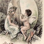 Vanha pääsiäiskortti-tyttö ja pikku-amor, koho - pikkukuva 1